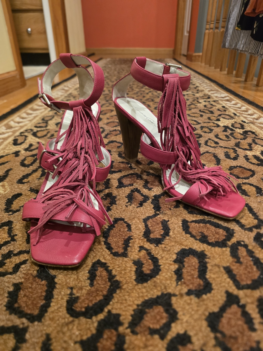 Women's Fringe Ankle-Strap High Heels - Raspberry Pink